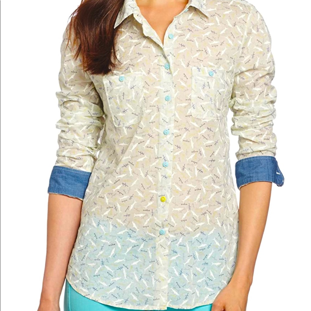 BCBGeneration Shark Print Button Up Shirt